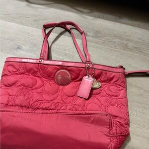 Coach Quilted Stitched Pink Nylon Tote Bag